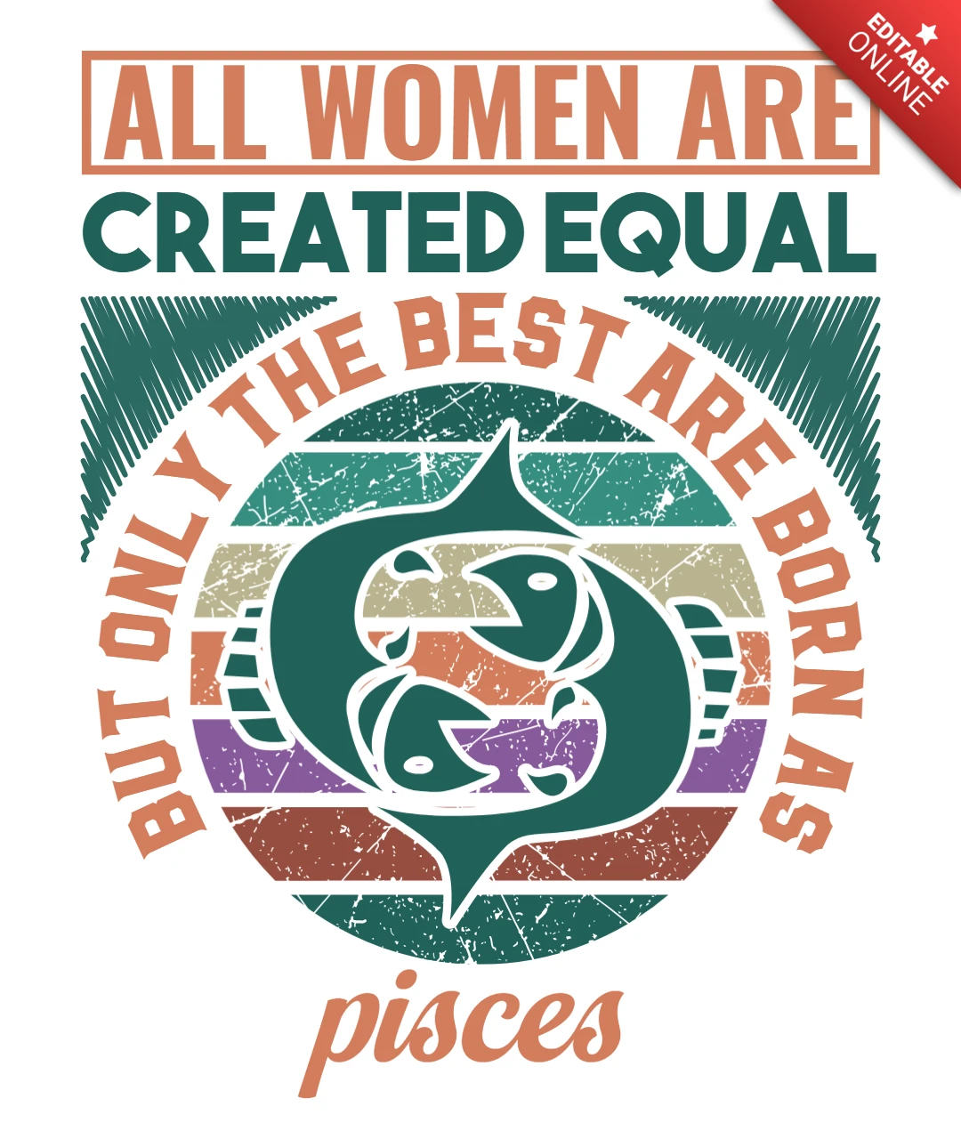 Retro-Inspired Pisces Design Template: Empowering Women with Style