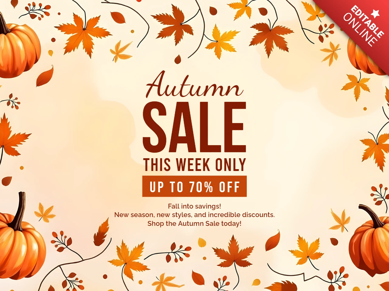 Autumn Sale Promotional Template with Pumpkins and Leaves Design for Flyers