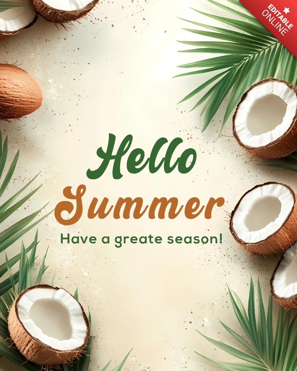 Editable Summer Vibes Design Template with Coconut and Palm Leaf Aesthetic