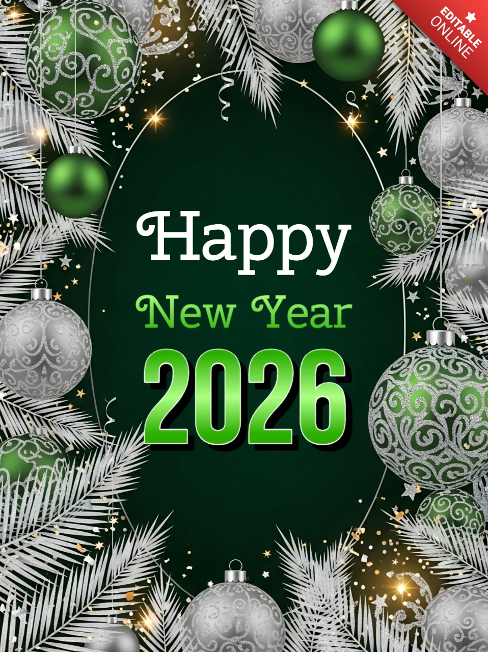 New Year 2026 Celebration Design Template with Festive Ornaments for Greeting Cards