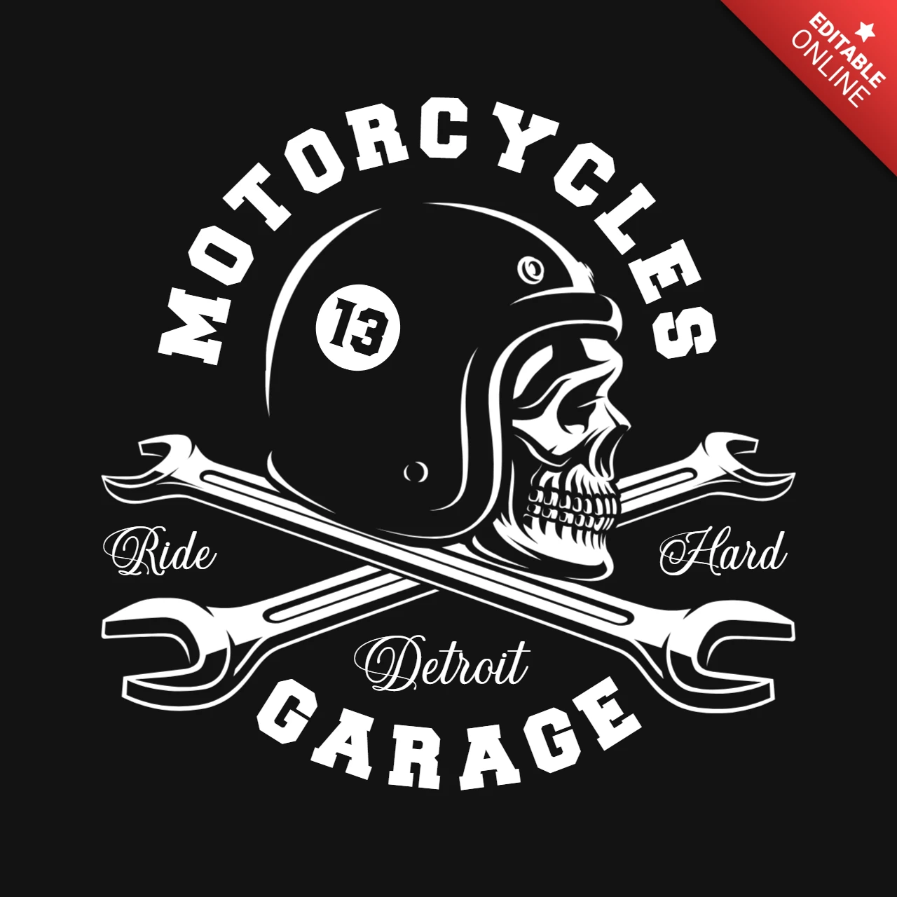 Modello di design per maglietta Biker skull with wrences