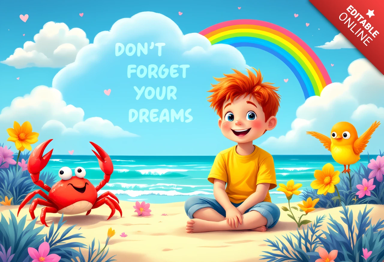 Cheerful Beach Daydream: Children's Inspirational Poster Design Template