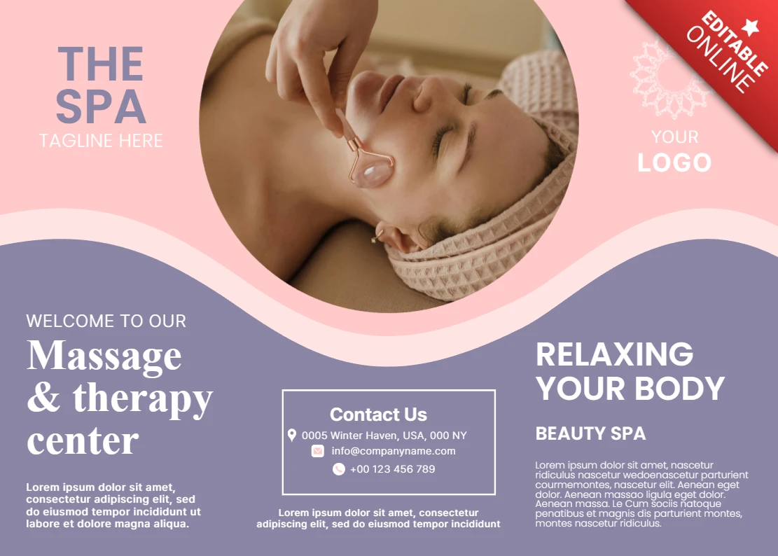 Modèle de conception de centre de thérapie spa pour brochure de bien-être mettant en avant des éléments de relaxation