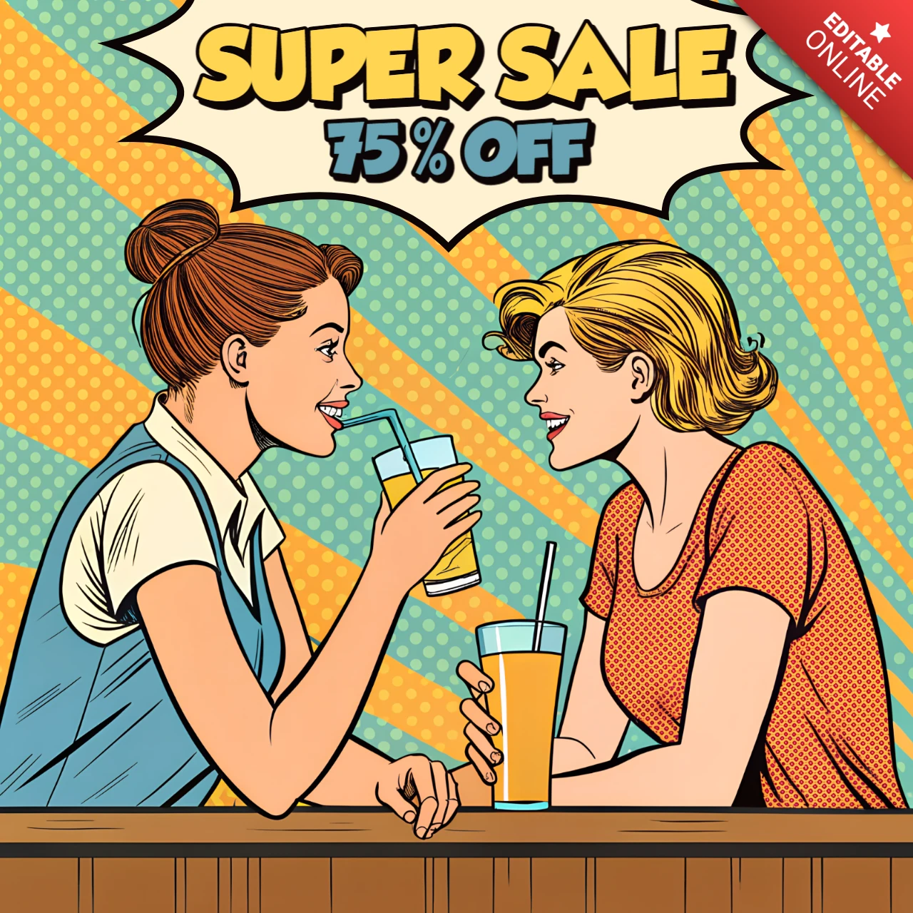 Plantilla de volante de super venta de pop art con diseño retro para promociones