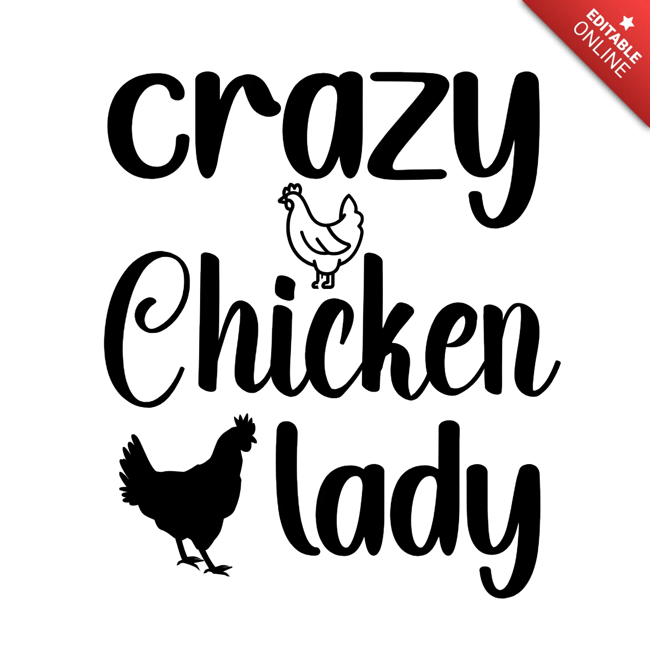 Modèle de t-shirt "Crazy chicken lady" (femme au poulet fou)