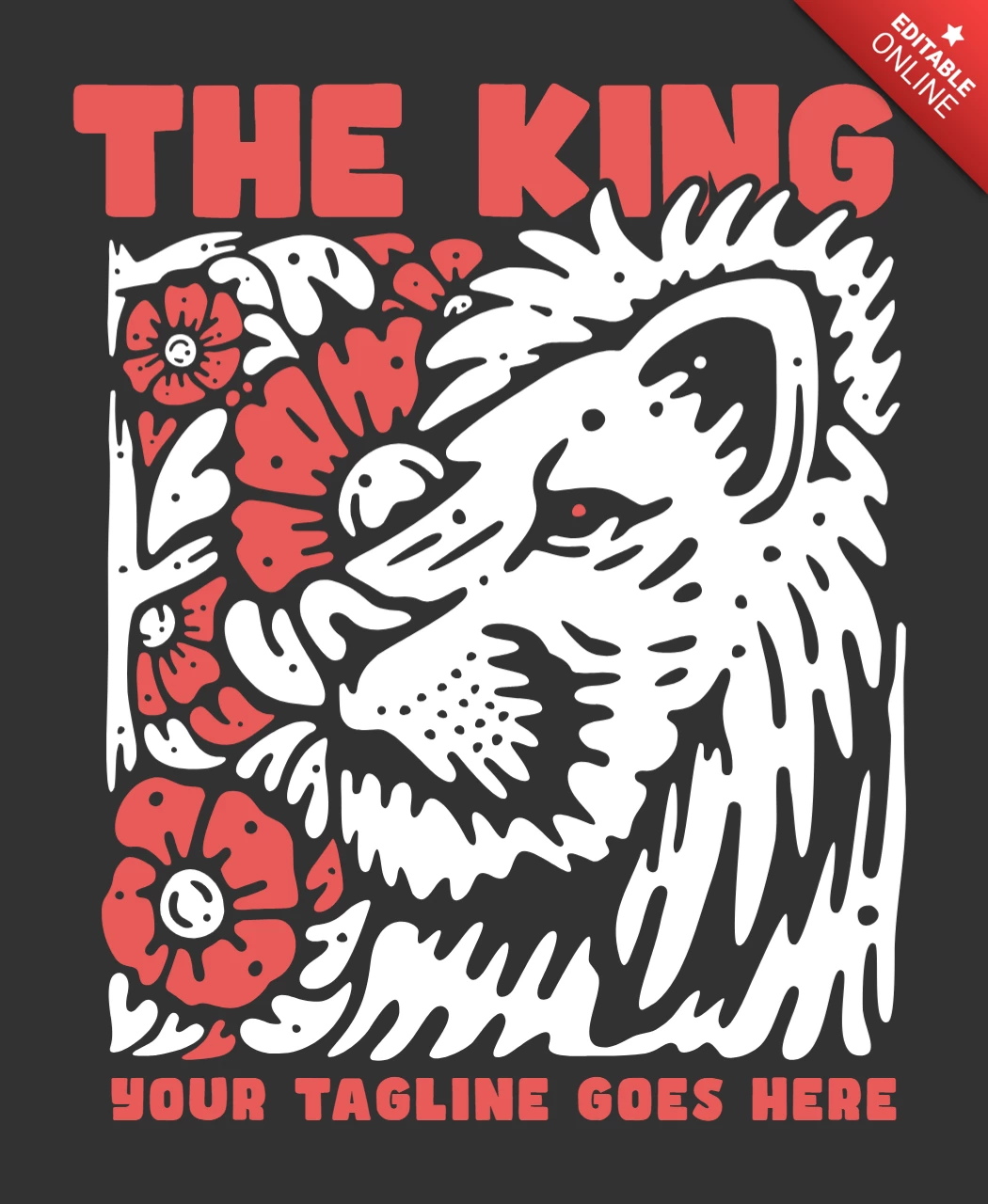 De koning met leeuwengezicht sjabloon voor vintage t-shirtontwerp