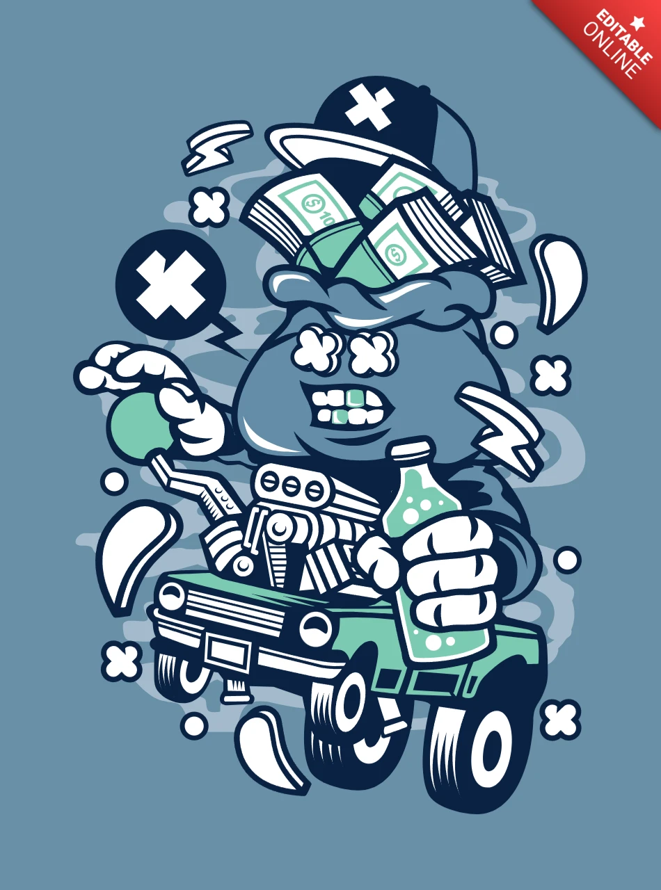 Dollar-Offroad-Cartoon-Charakter-Design-Vorlage