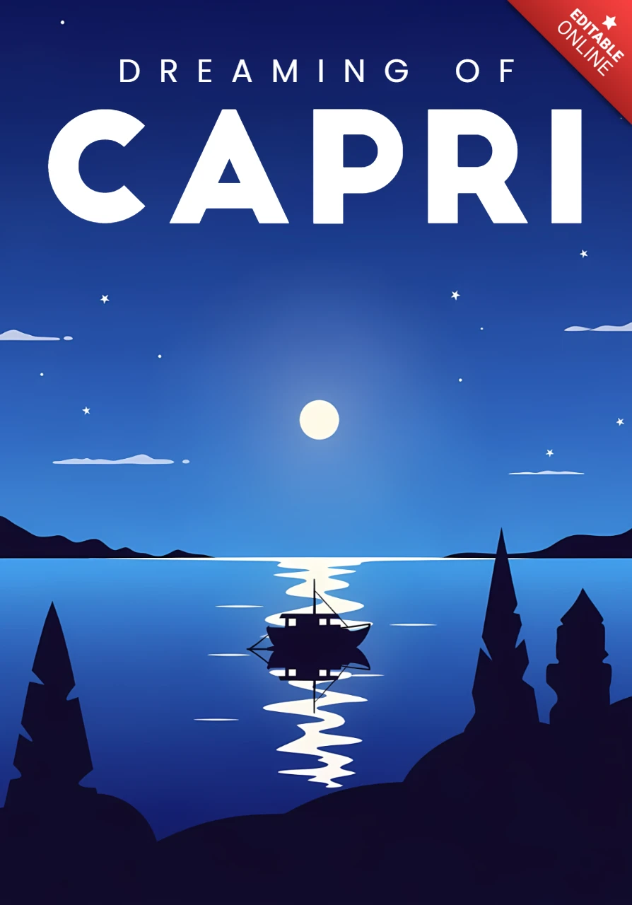 Template de design de paisagem noturna capri dos sonhos para pôsteres