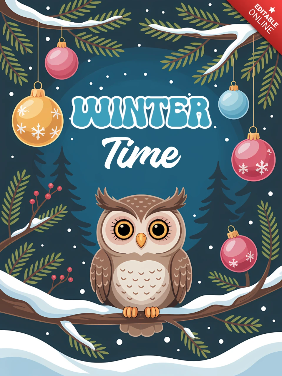 Winterzeit Eulen-Designvorlage für Weihnachtskarten