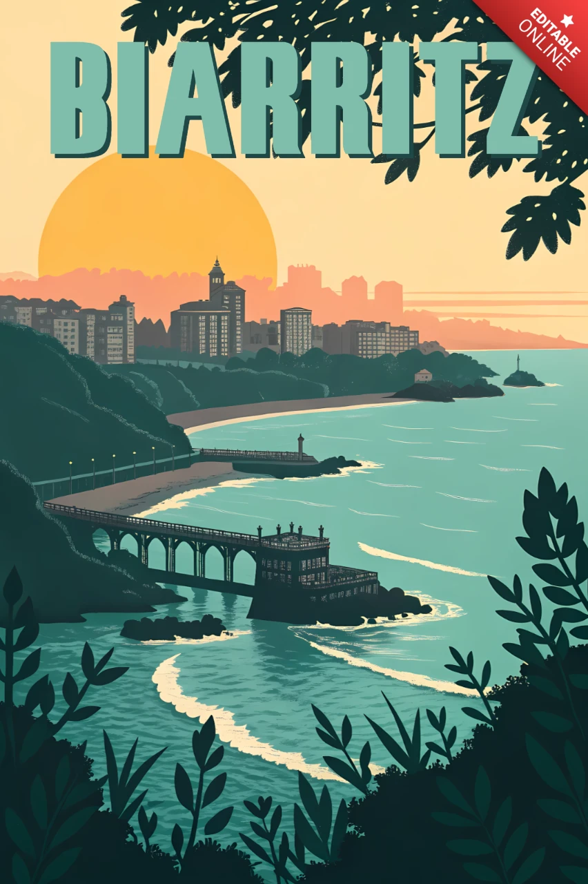 Retro-Flach Biarritz Designvorlage für Reiseposter