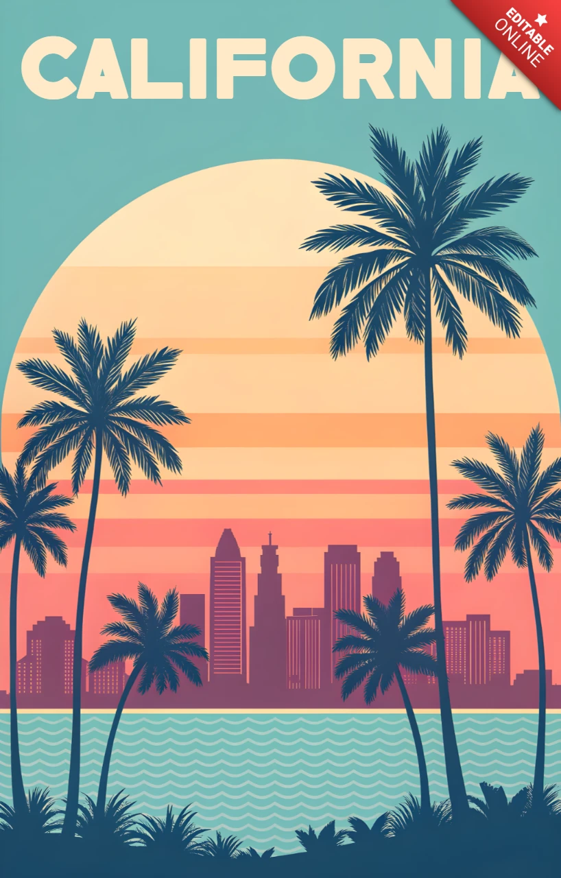 California Sunset Design Template with Palm Trees for Posters
