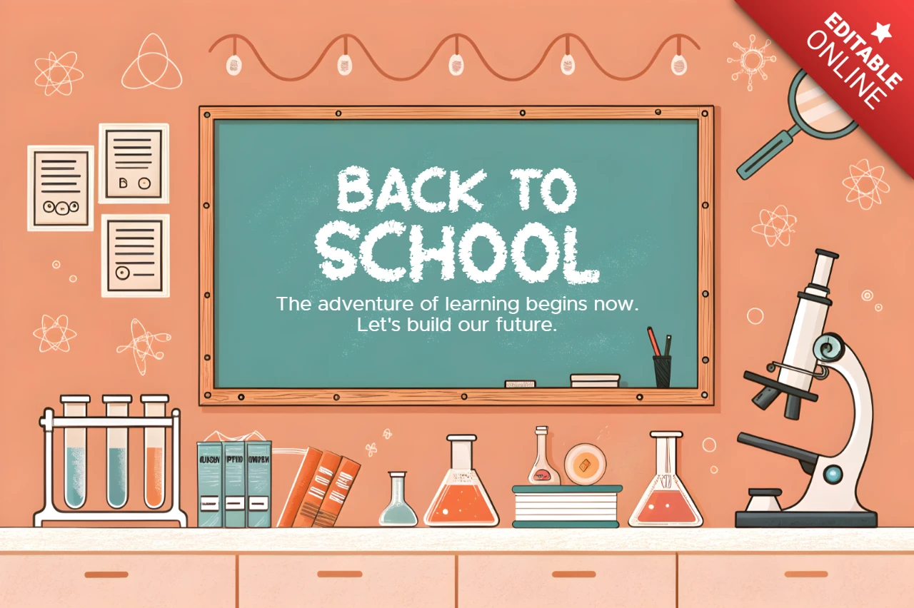 Back to School Design Template with Chalkboard and Science Elements for Educational Posters