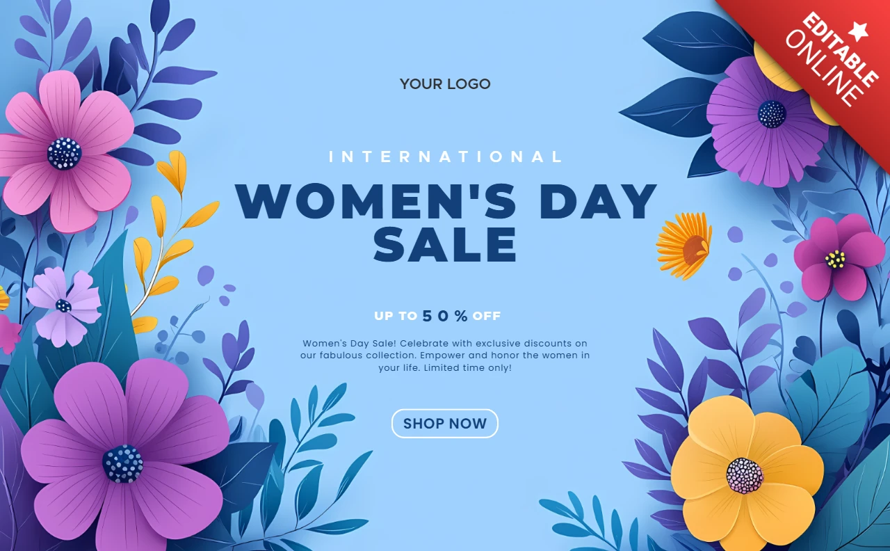 Editable Women's Day Sale Design Template with Floral Elements