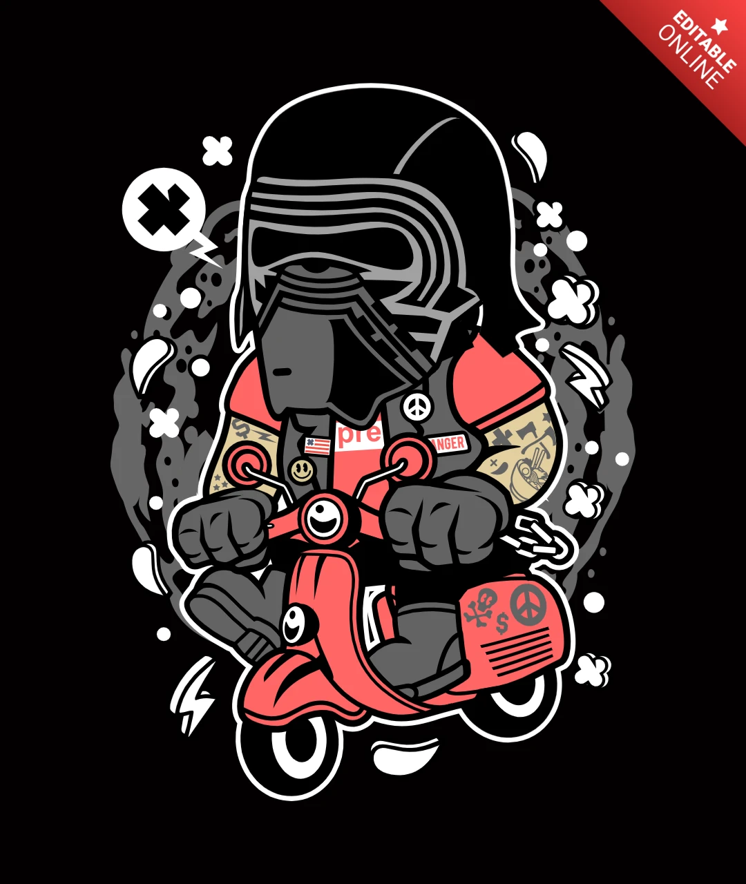 Modèle de conception de t-shirt de personnage de dessin animé de scooter Kylo Ren