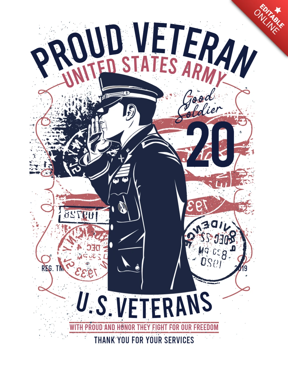 Proud Veteran US Army Vintage T-Shirt Design Template