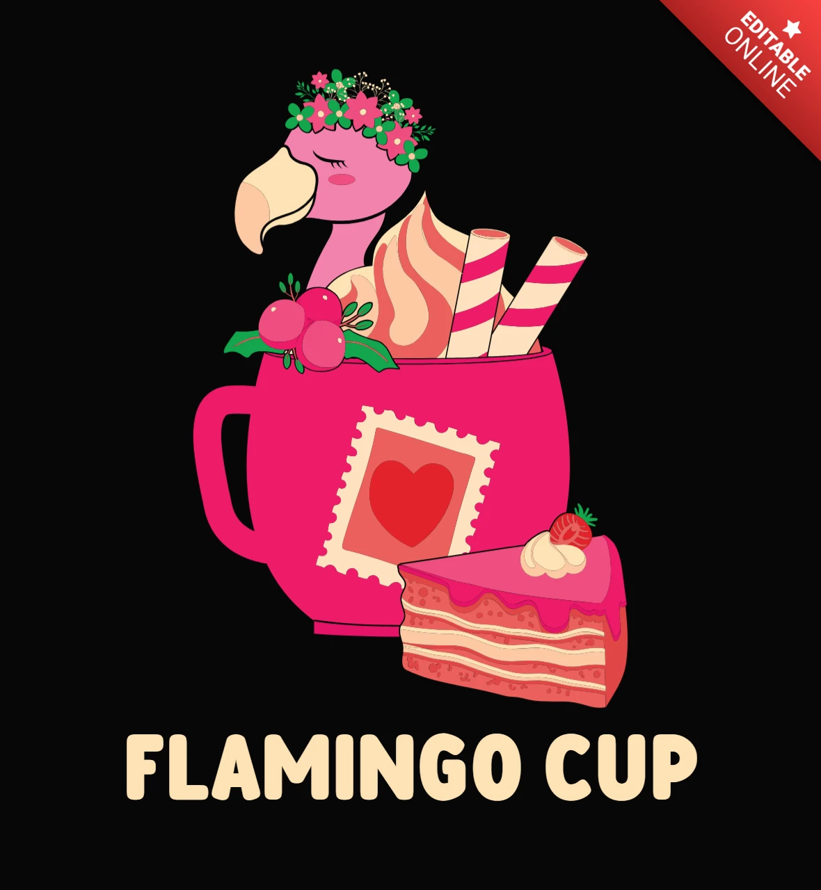 Diseño de camiseta de San Valentín con una bonita taza de té de flamenco
