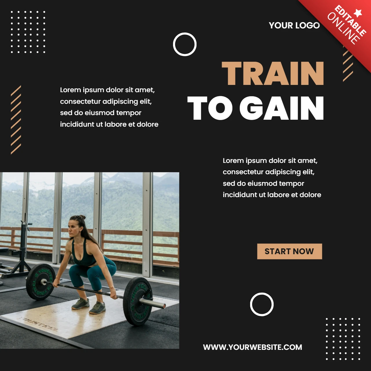 Train To Gain Fitness Center Instagram Post Design Template