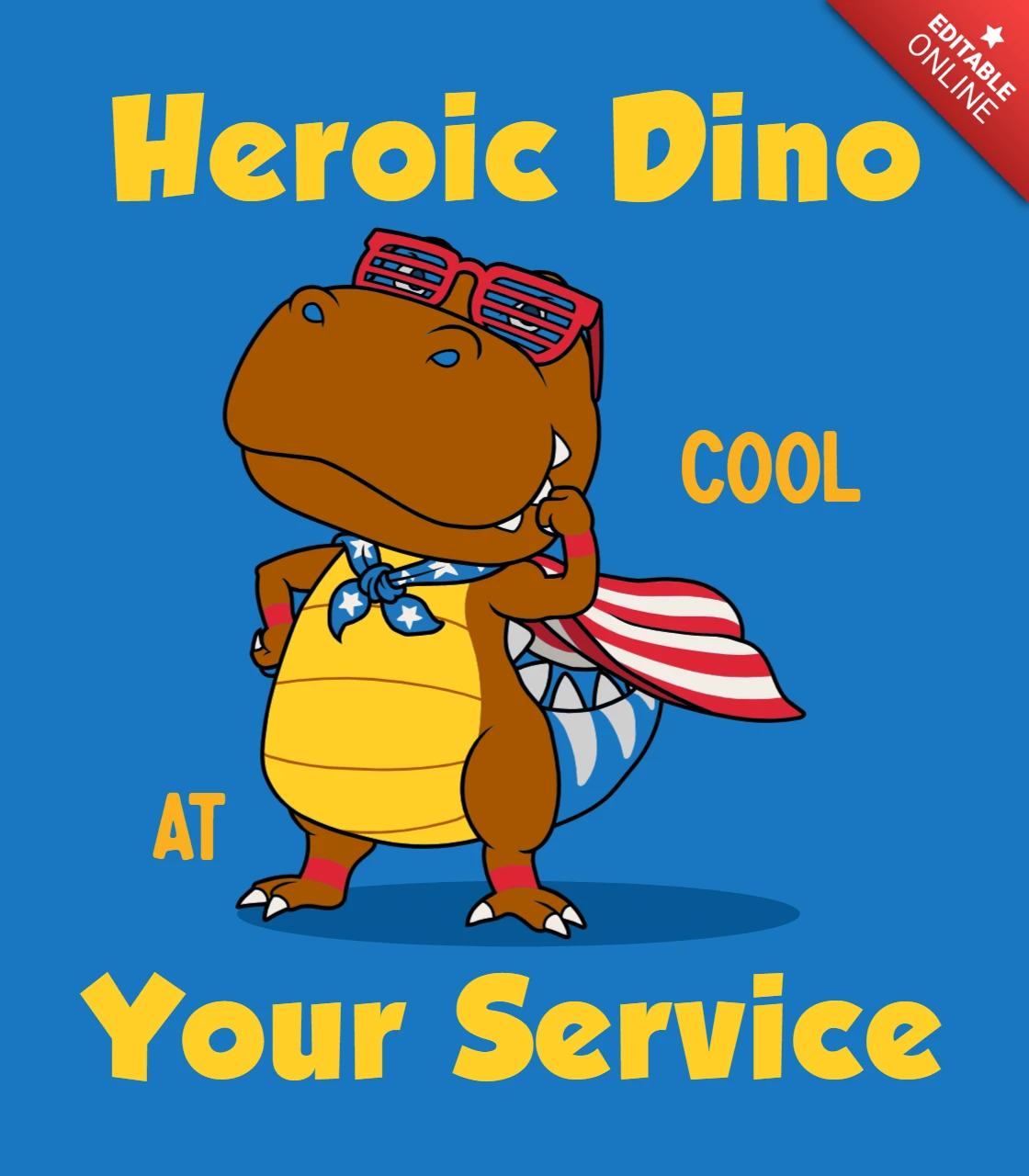 Heroic Dino Cool Design Template for Fun T-Shirt Print