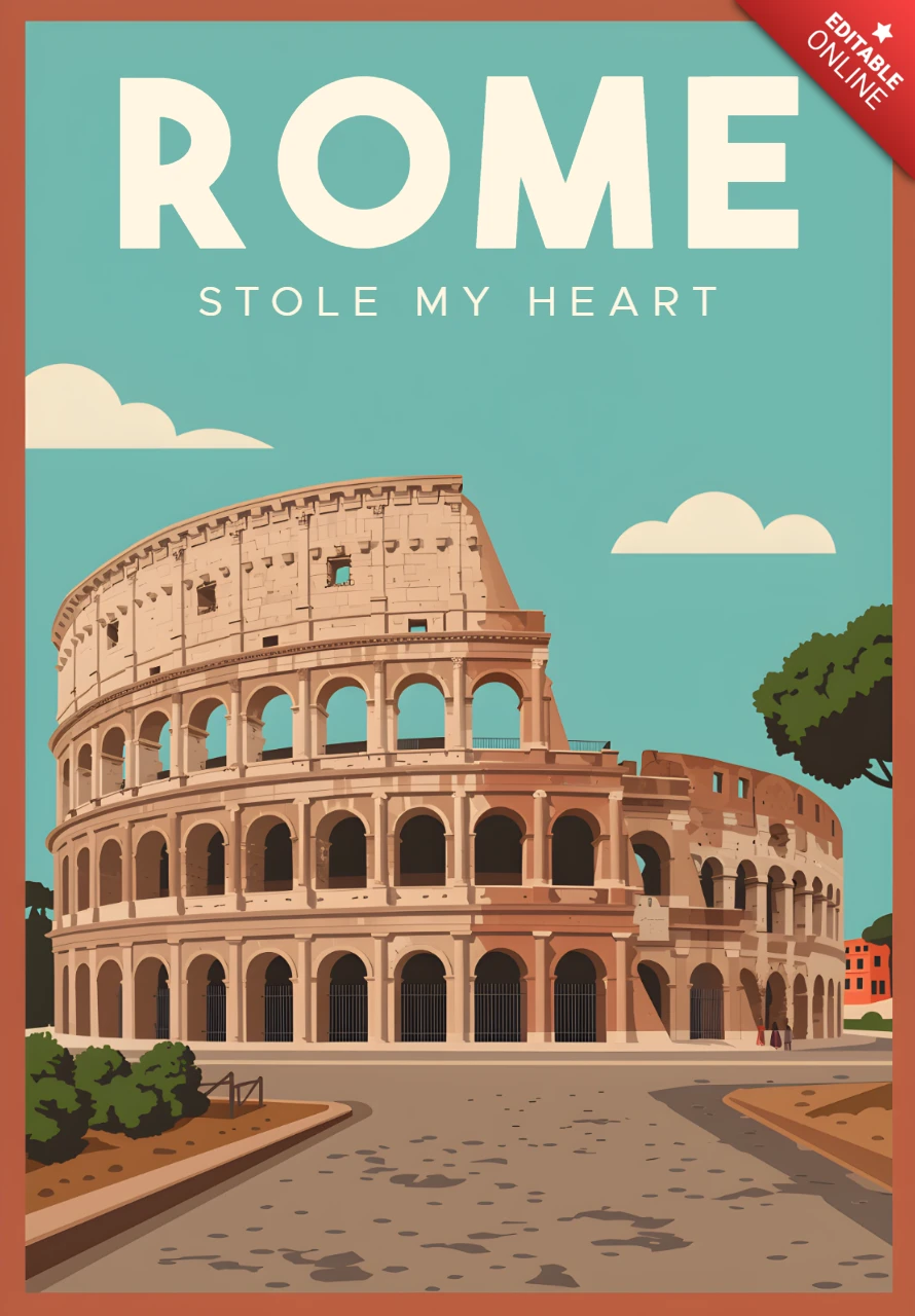 Modello di design retro di Roma per poster di viaggio