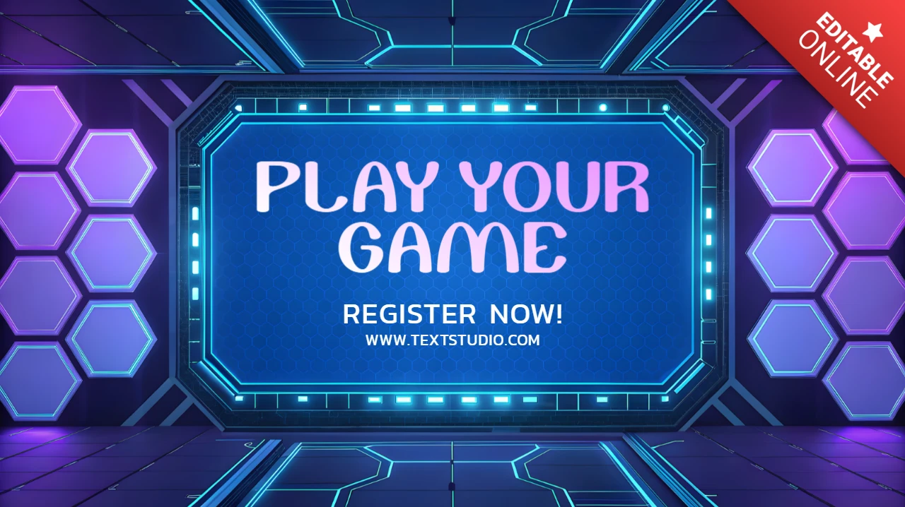 Futuristisches Spielregistrierungs-Template-Design mit neonfarbenen Sechsecken