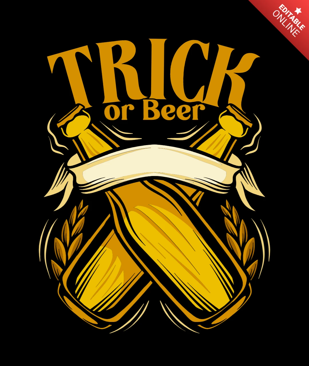 Streich oder Bier lustiges Halloween-Partyzitat mit gekreuzten Flaschen-Graphic für alkoholische Merch-T-Shirt-Designvorlage