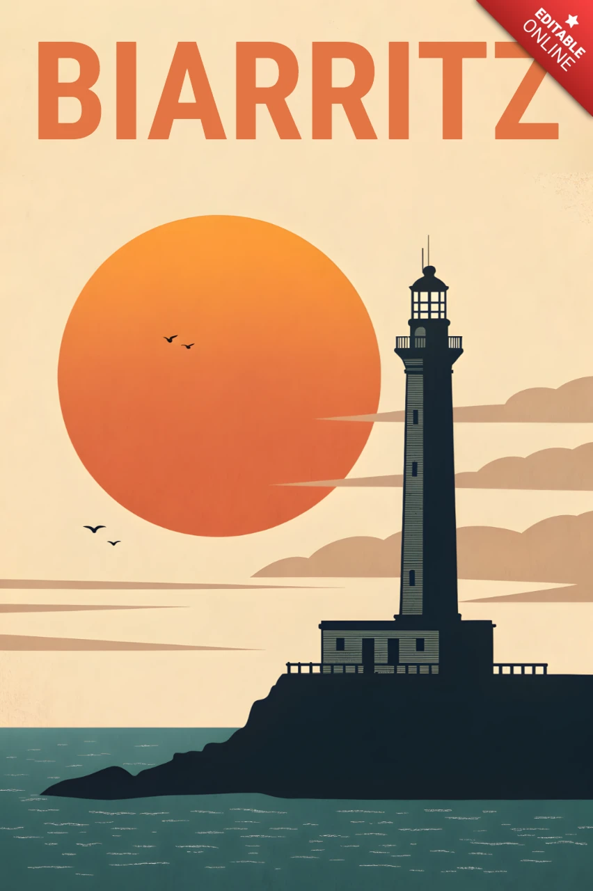Template de design de farol vintage de Biarritz para pôsteres