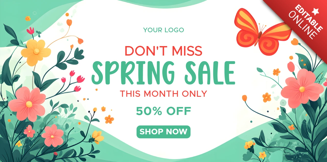 Modello di vendita promozionale di primavera con stile artistico floreale e farfalla