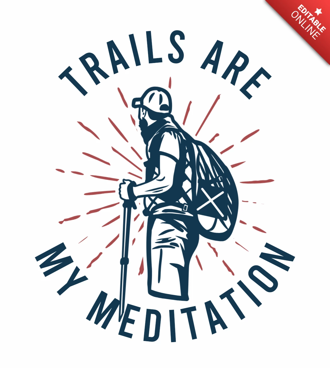 Hiker Man Holding Hiking Pole Vintage T-shirt Design Template
