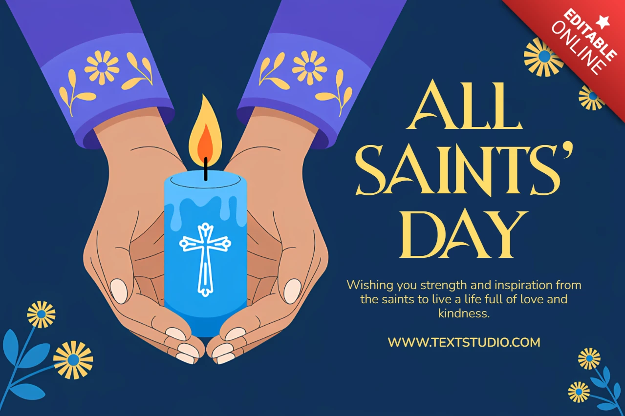 All Saints' Day Candle Design with Praying Hands and Candles for Greeting Cards Print