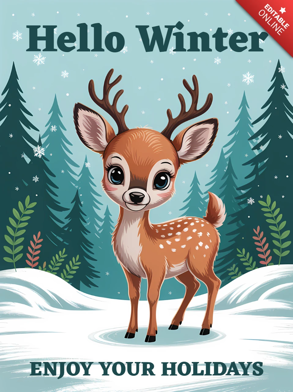 Winter Wonderland Deer Design Template for Holiday Cards
