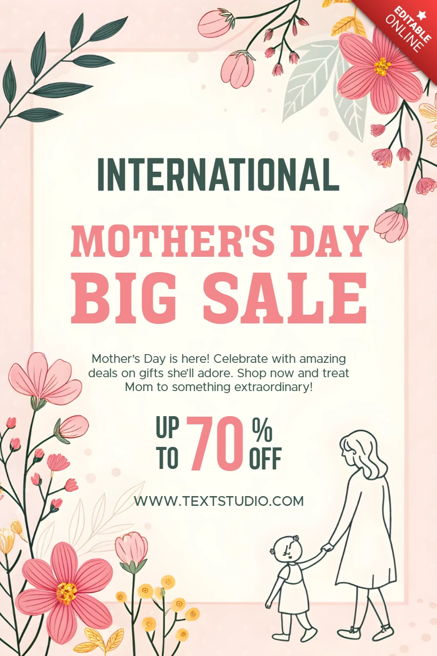 Modèle de vente de fleurs pour la fête des mères - mise en page promotionnelle modifiable pour les offres spéciales