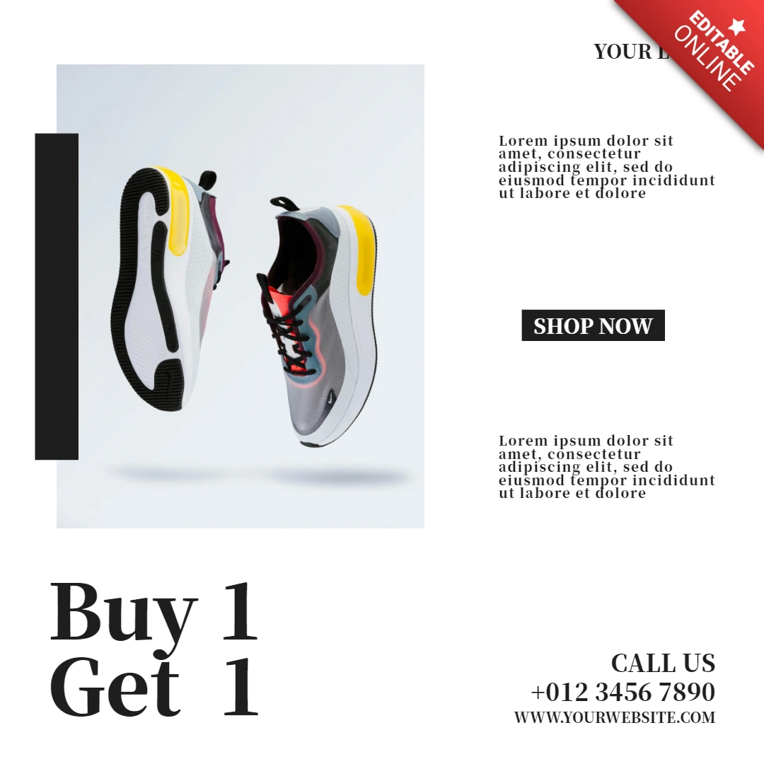 Kup 1 otrzymaj 1 oferta sneakersy wyprzedaż instagram post szablon projektu