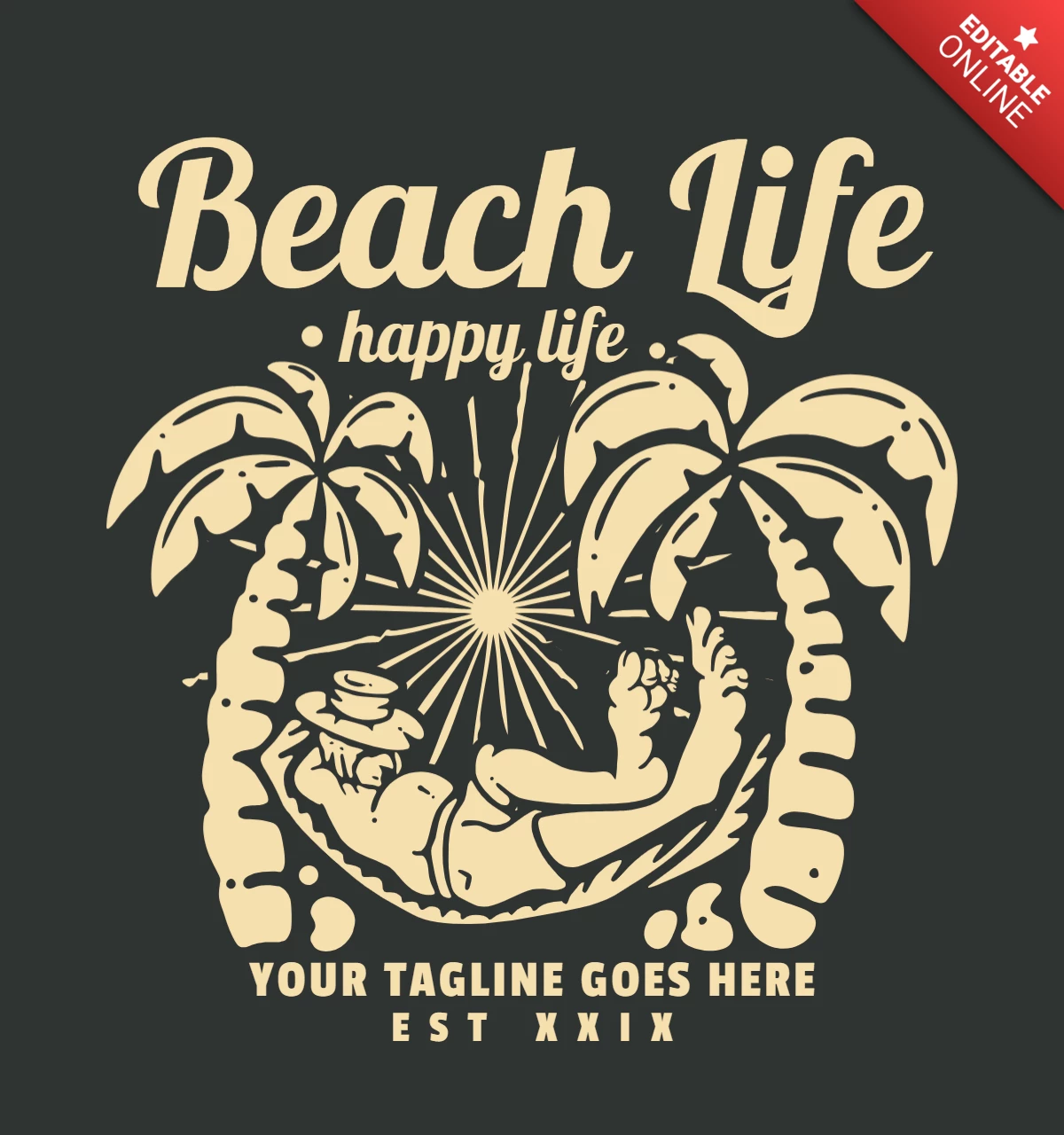 Vie de plage vie heureuse avec un modèle de conception de t-shirt homme endormi