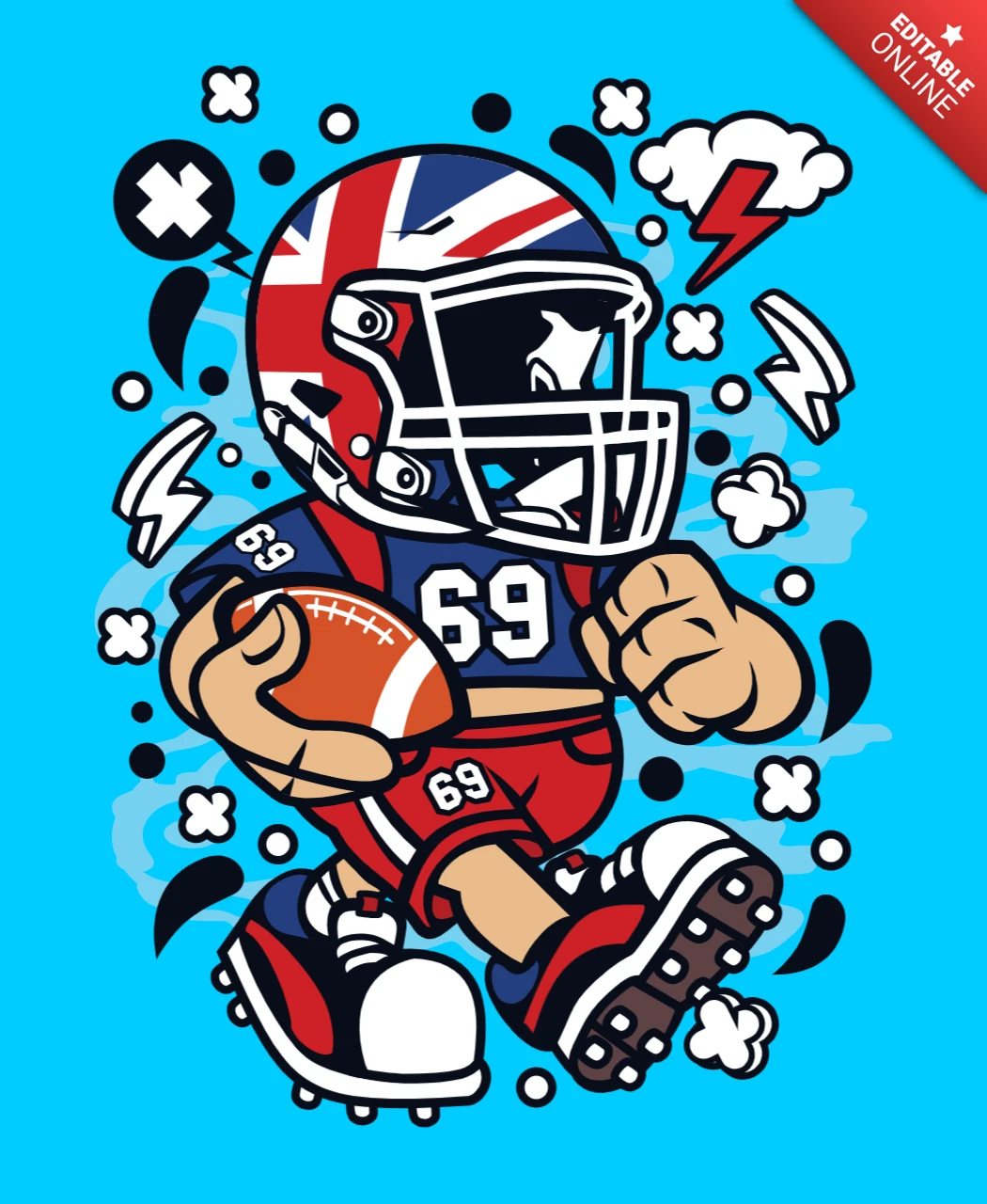 英国のサッカー選手の漫画キャラクターディスプレイデザインテンプレート