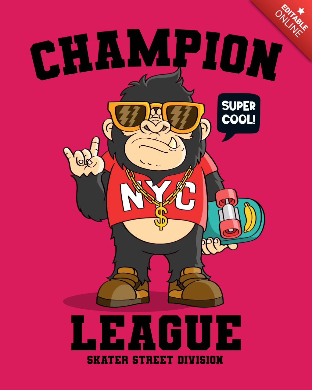 Guay gorila campeón de liga plantilla de diseño para skater estilo de la calle