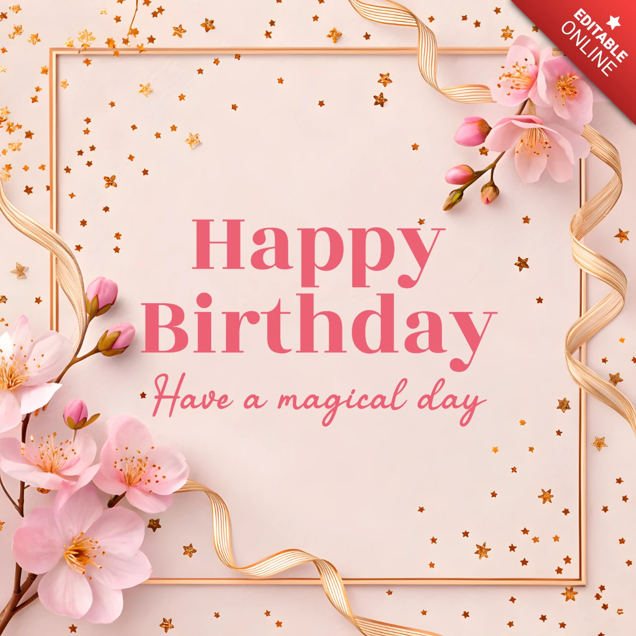 Elegante modello di biglietto di auguri floreale per compleanno: design modificabile per una celebrazione magica