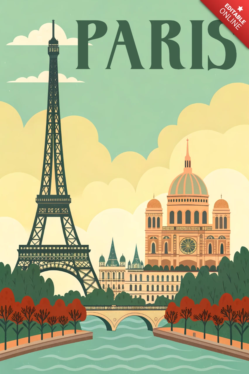 Affiche de voyage rétro au design art déco vintage de Paris