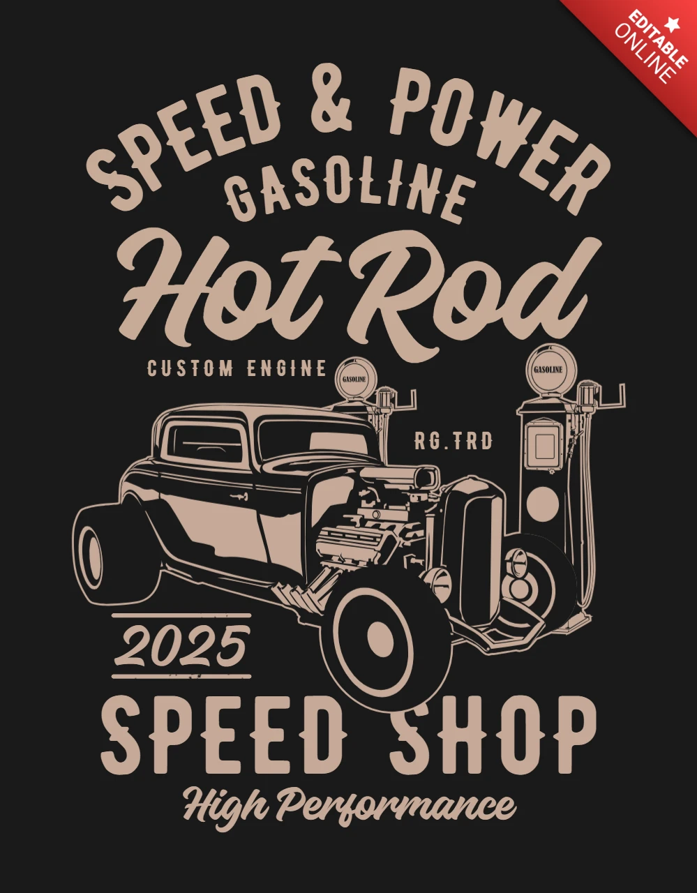 Geschwindigkeit und kraft hotrod t-shirt design vorlage