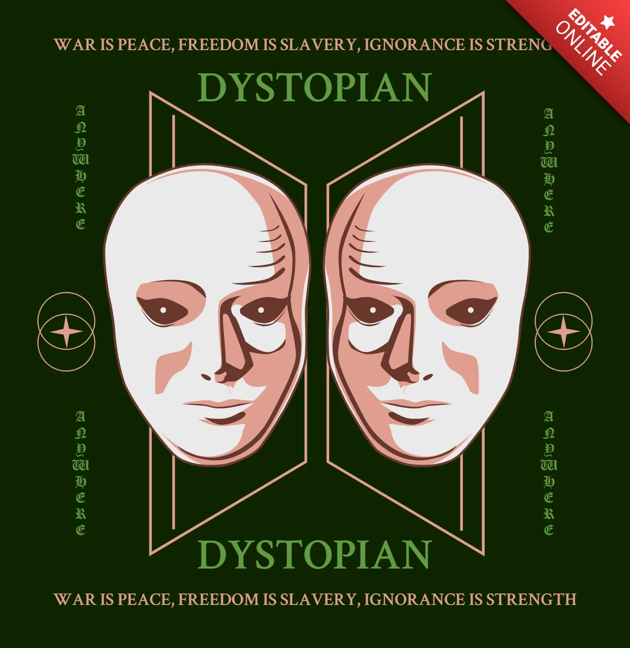 Dystopische Designvorlage mit surrealen Gesichtern für Kunstdrucke und Merchandise