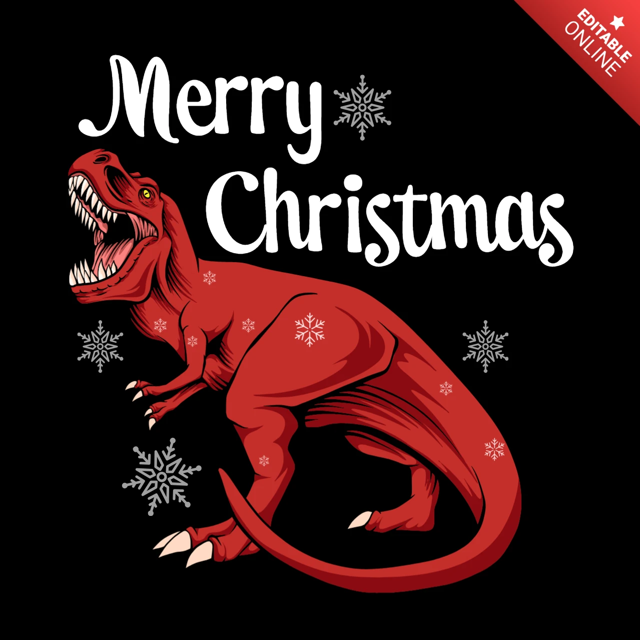Feliz Natal dinossauro vermelho t-rex com flocos de neve design de camiseta template
