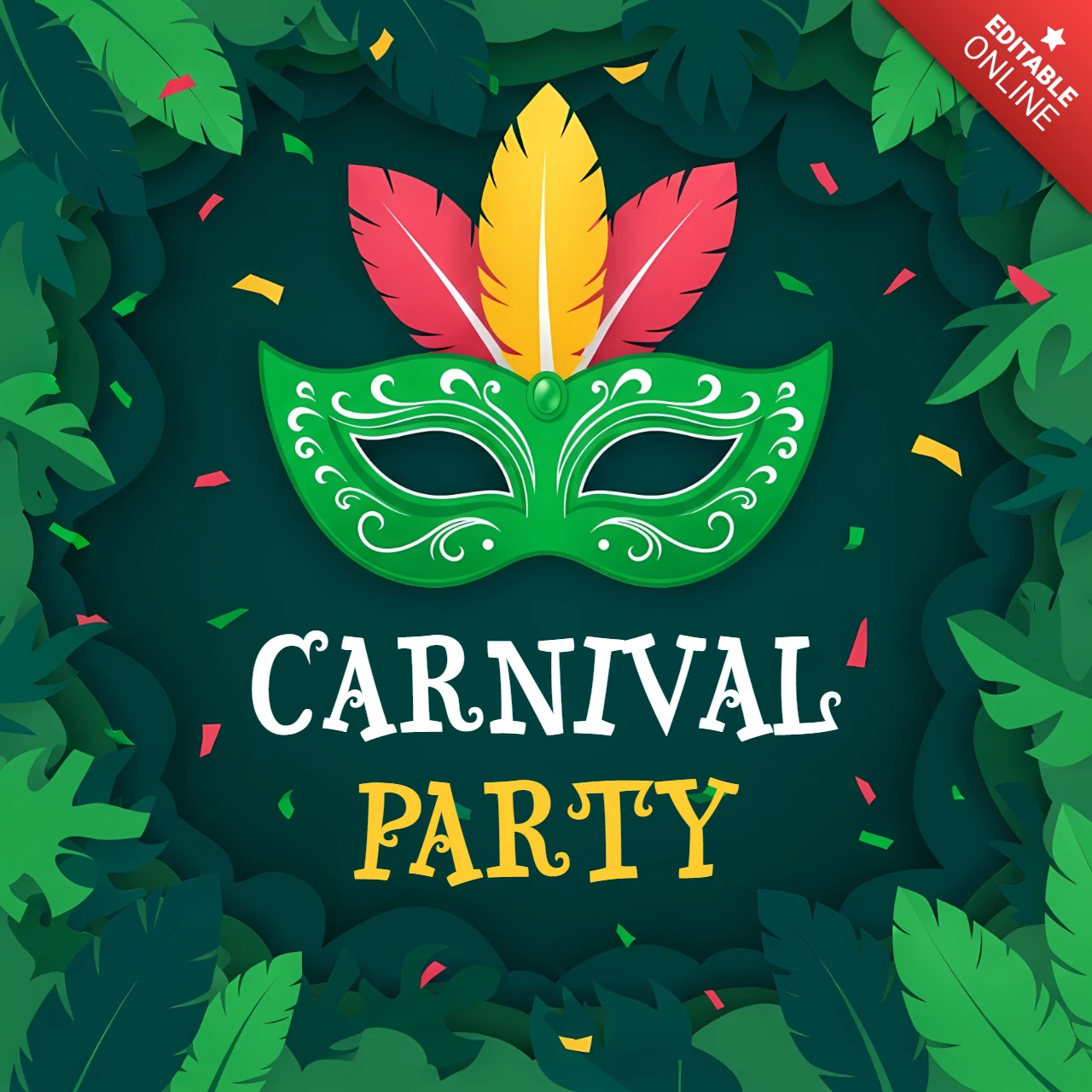 Modèle de design de masque de carnaval vibrant pour invitations festives