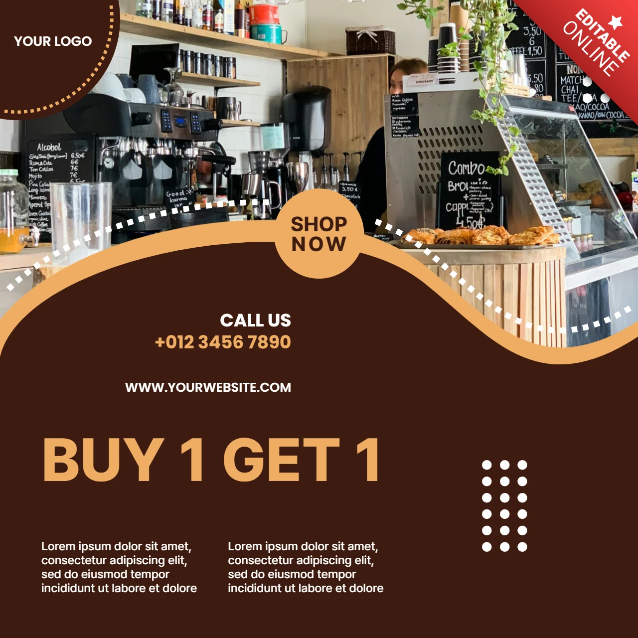 Kaufen Sie 1 erhalten 1 Kaffee Verkauf Instagram Post Design Vorlage