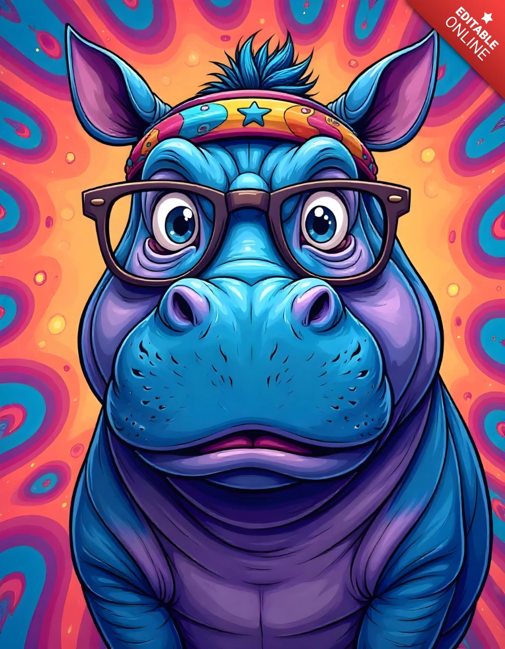 Funky Nilpferd Cartoon Illustration Design Vorlage