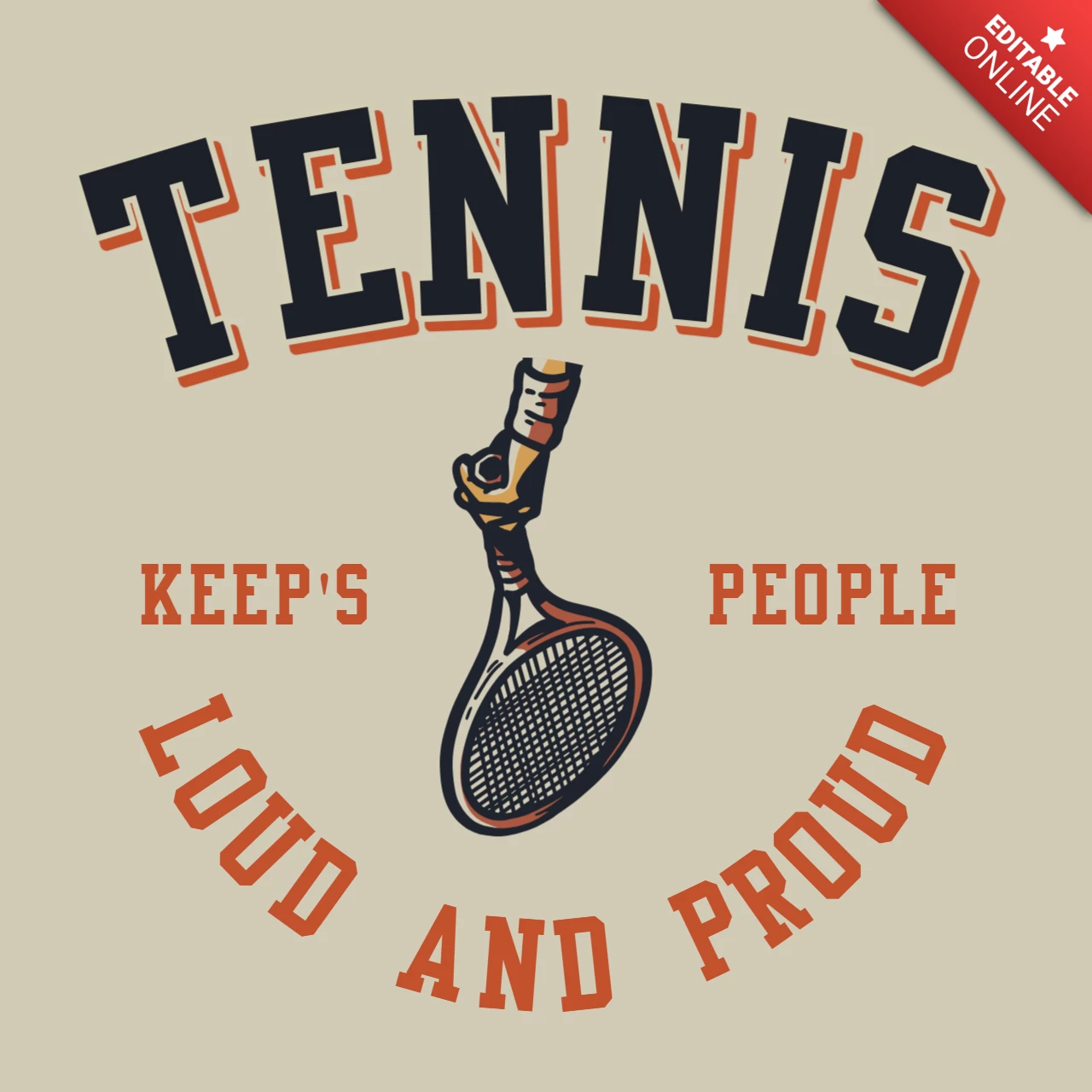 Tennis houdt de mensen luid en trots vintage t-shirt ontwerpsjabloon