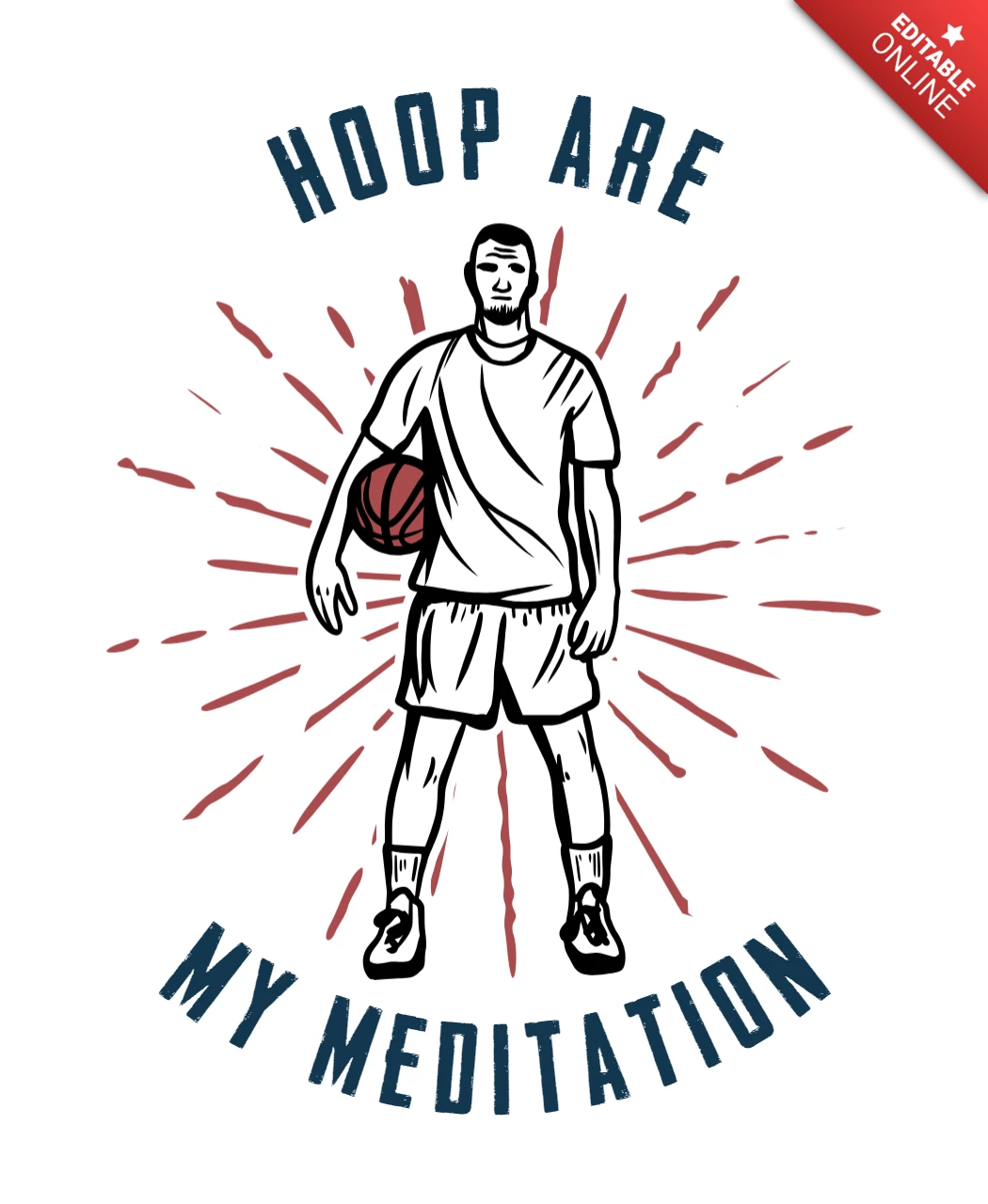 Mann mit Basketball-Vintage-T-Shirt-Design-Vorlage