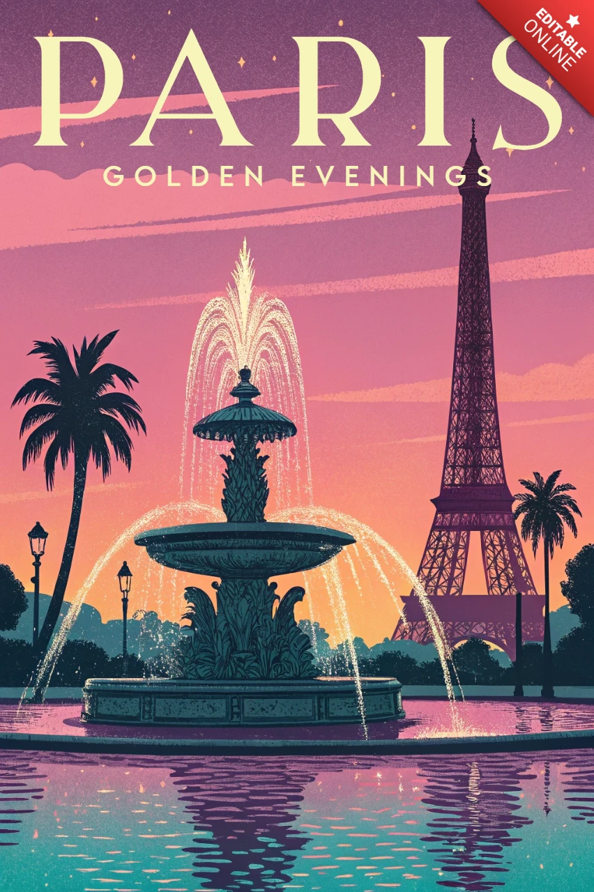 Paris Golden Evenings Retro Flat Design Template for Posters
