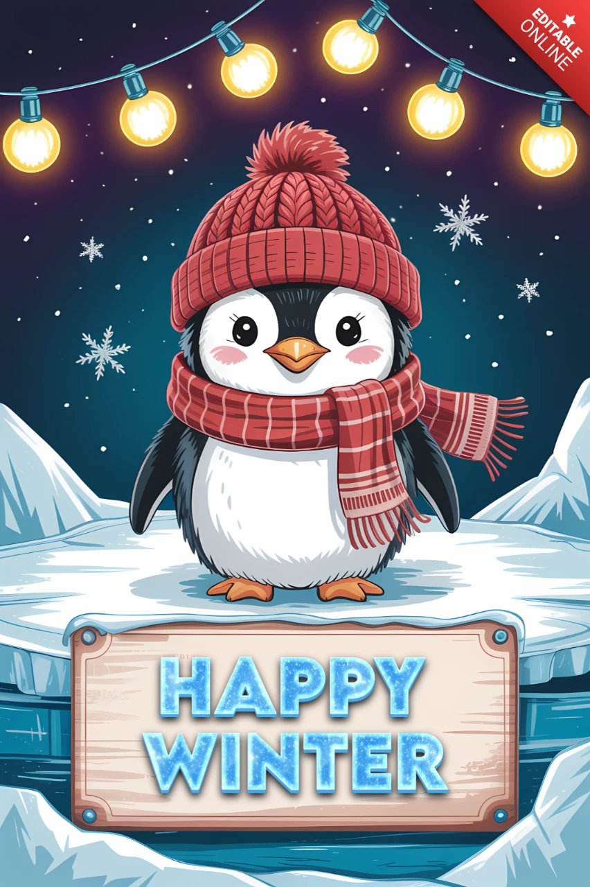 Fröhliches Winter-Pinguin-Design-Template für Feiertagsgrüßkarten