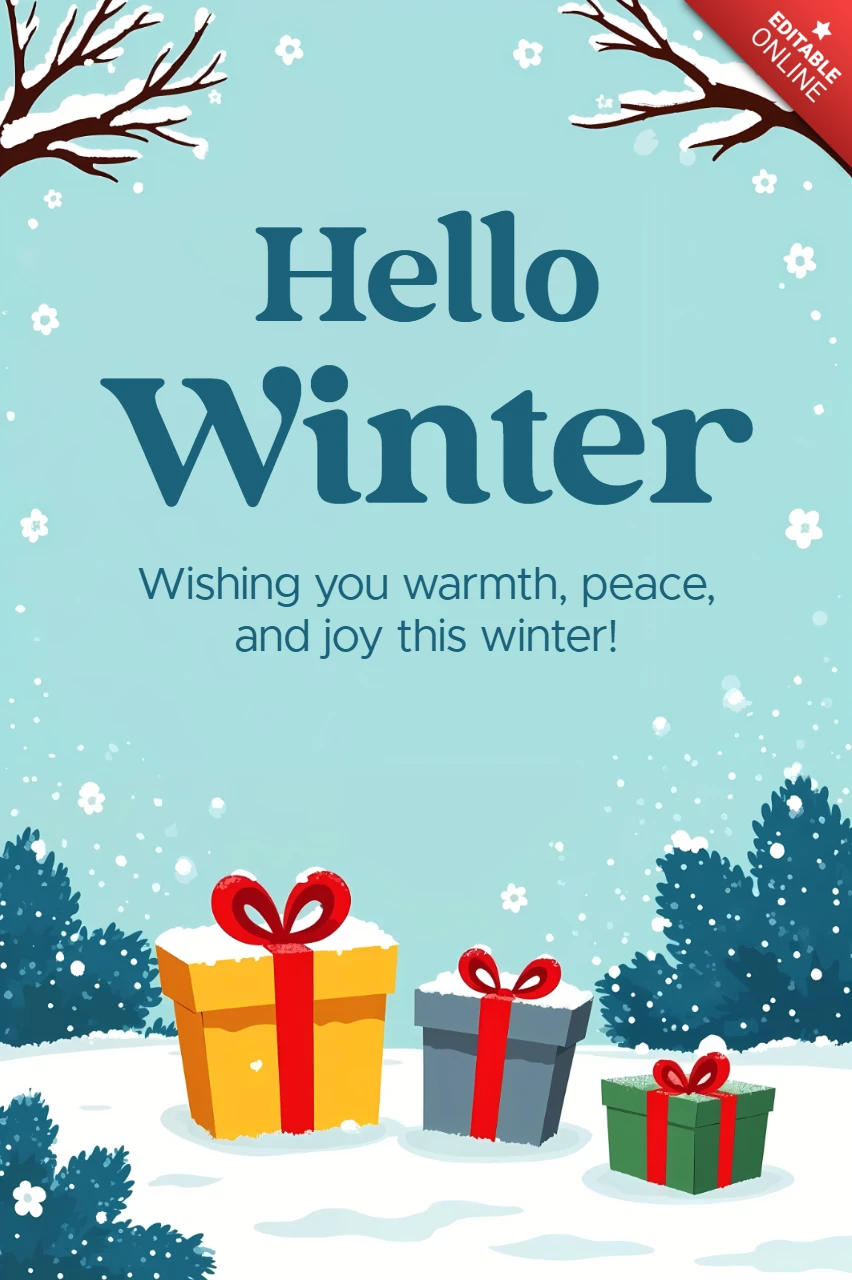 Modèle de carte de vœux d'hiver avec design de cadeau festif
