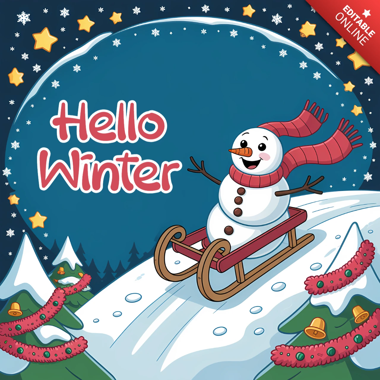 Winterwunderland-Designvorlage mit Schneemann für Grußkarten