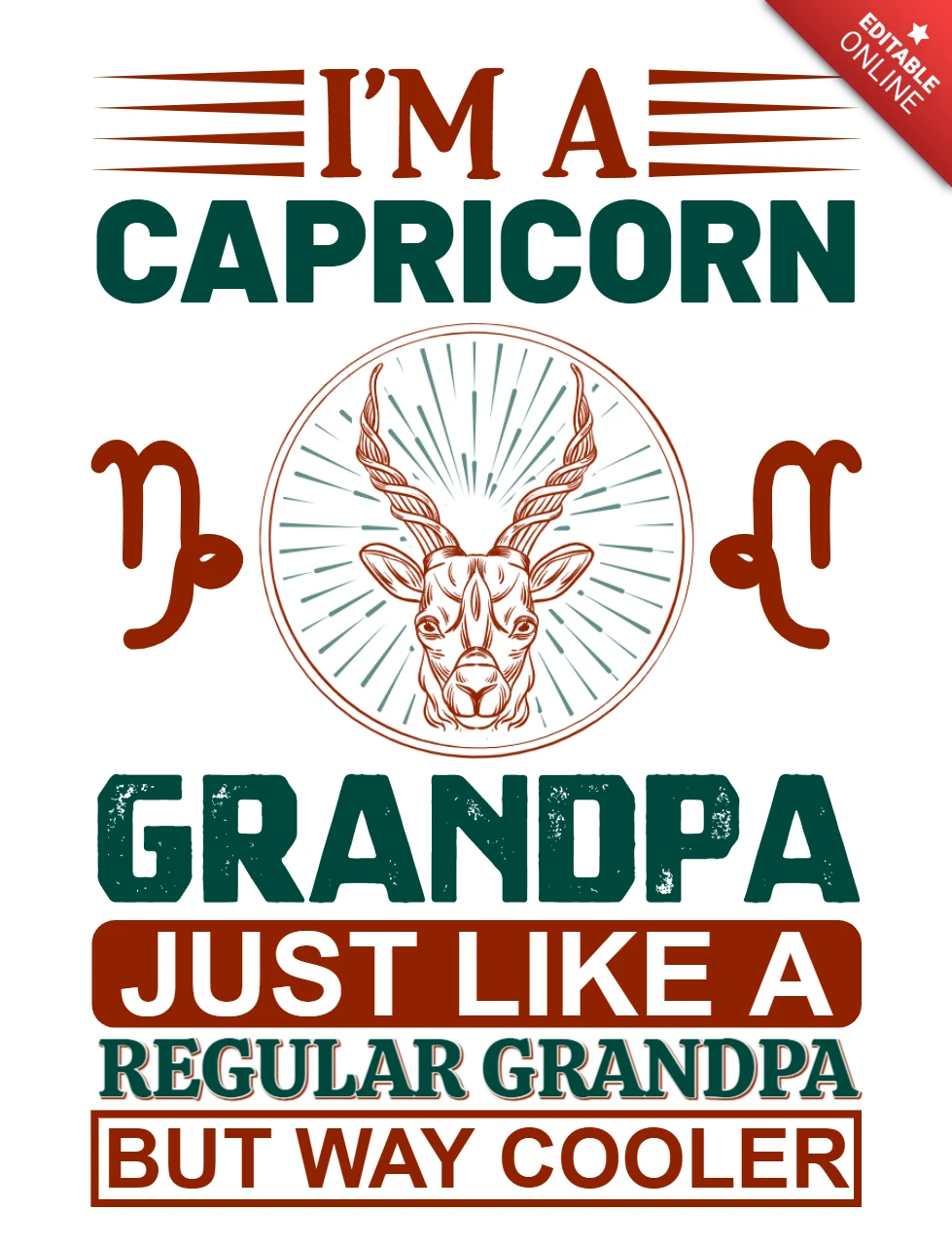 Capricorne grand-père modèle typographique rétro